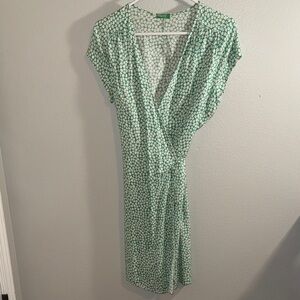 United Colors Of Benetton Mint Green Floral Wrap Midi Dress with V-Neck